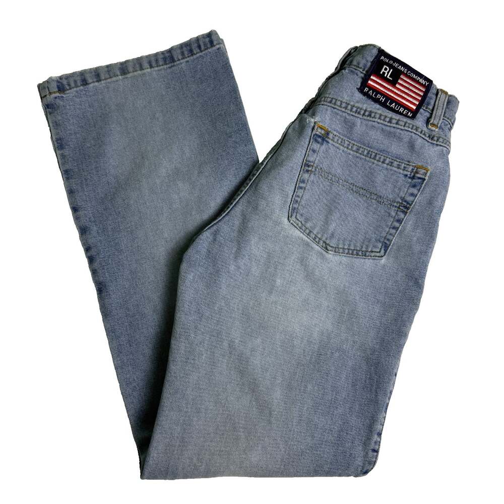 Polo Jeans Co Ralph Lauren Womens Flare Jeans Light Wash 6x31 Flag Patch Vintage